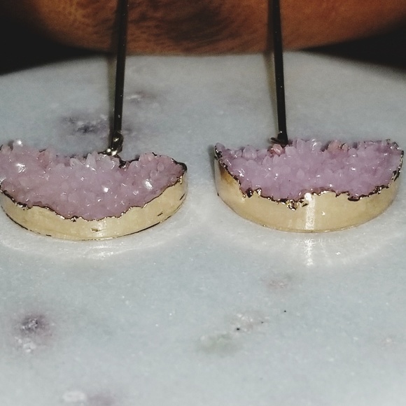 💎💎 Druzy Drop Earrings - Pink - Picture 2 of 7